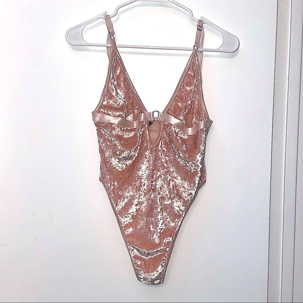 Current Mood Velvet High Waist High Leg Deep V Thong Bodysuit